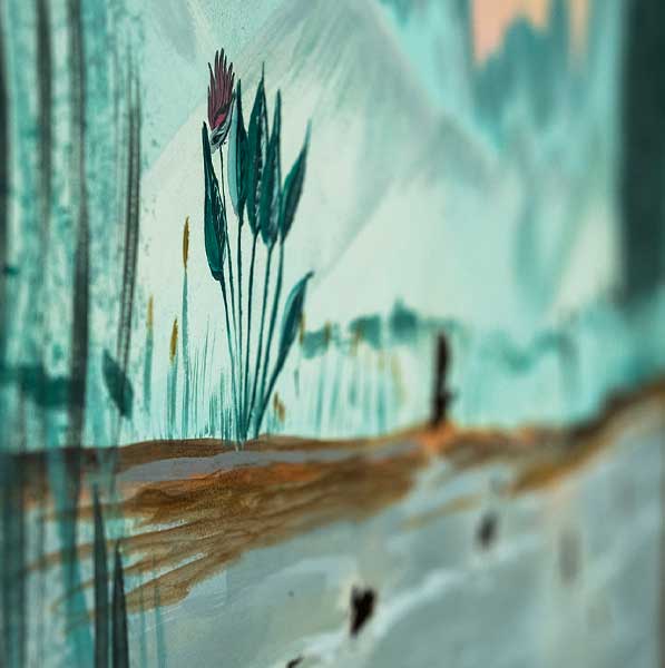Detalle de pinceladas y vegetación de un mural